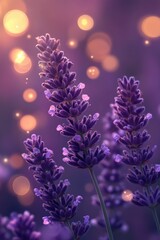 Obraz premium Enchanting lavender blooms bathed in golden light with dreamy bokeh background in soft focus and elegant vertical composition