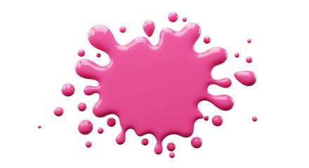 Cartoon drop and splatter. pink stain of paint and ink with splashes. 3d render