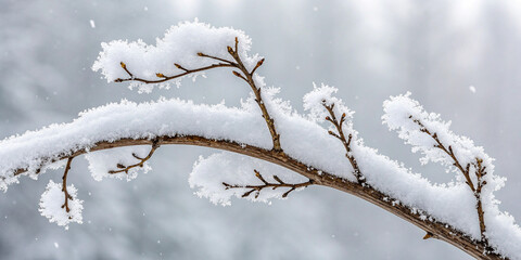 Obraz premium A Beautiful Branch Covered in Snow Isolated on a White Background for Winter Aesthetics