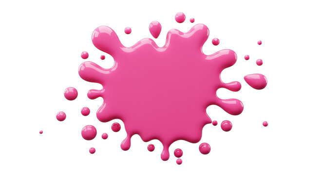 Cartoon drop and splatter. pink stain of paint and ink with splashes. 3d render