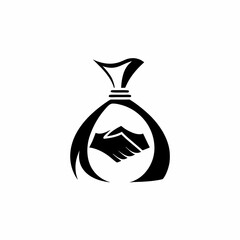 Trusted Finance Icon, Money Bag with Handshake Symbol for Financial Security and Financial Deal