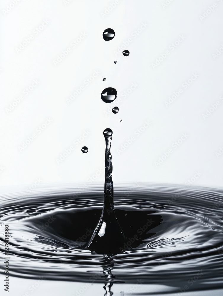 Poster captivating liquid drop impact creating circular waves on a clean white background in a minimalist s