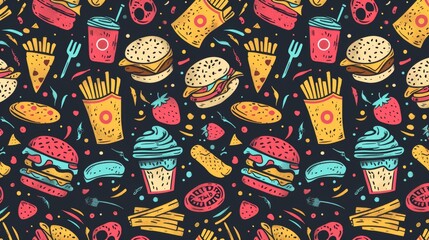 Fast food doodle pattern background