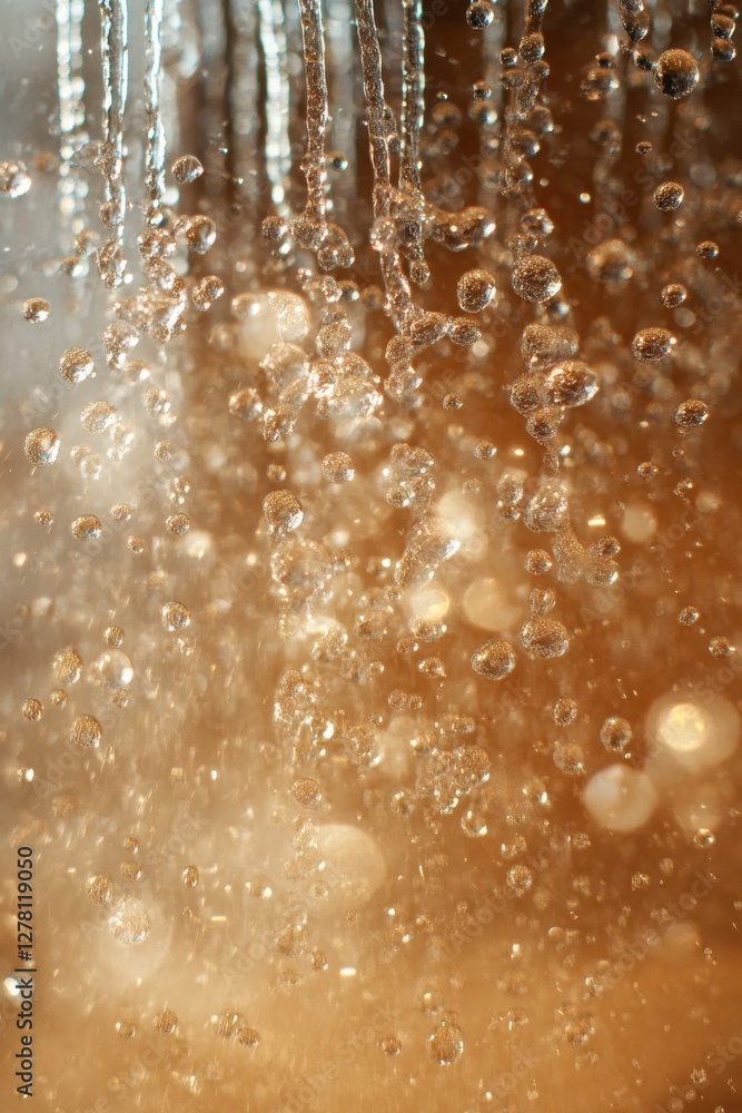 Aufkleber ethereal cascade of water droplets in golden light shimmering with purity and freshness creating a m