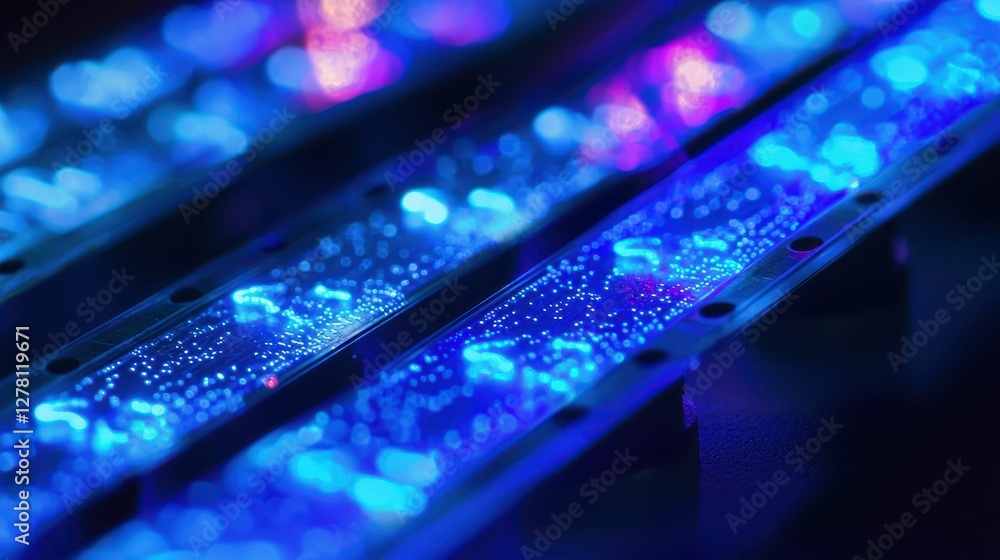 Poster abstract blue light pattern on transparent surface for decorative use