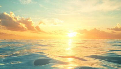 Obraz premium The radiant sun sets over a tranquil and shimmering ocean