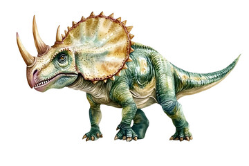 Obraz premium Realistic dinosaur. triceratops dinosaur watercolor hand painted prehistoric illustration isolated on white background