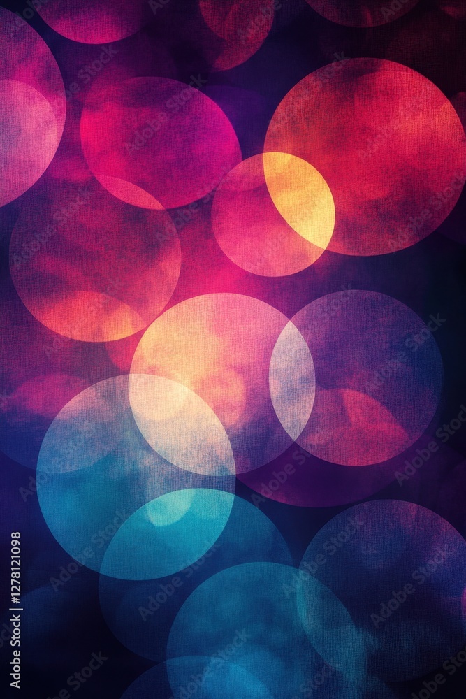 Poster abstract circles in vibrant hues creating a dreamy and modern background with a textured canvas feel