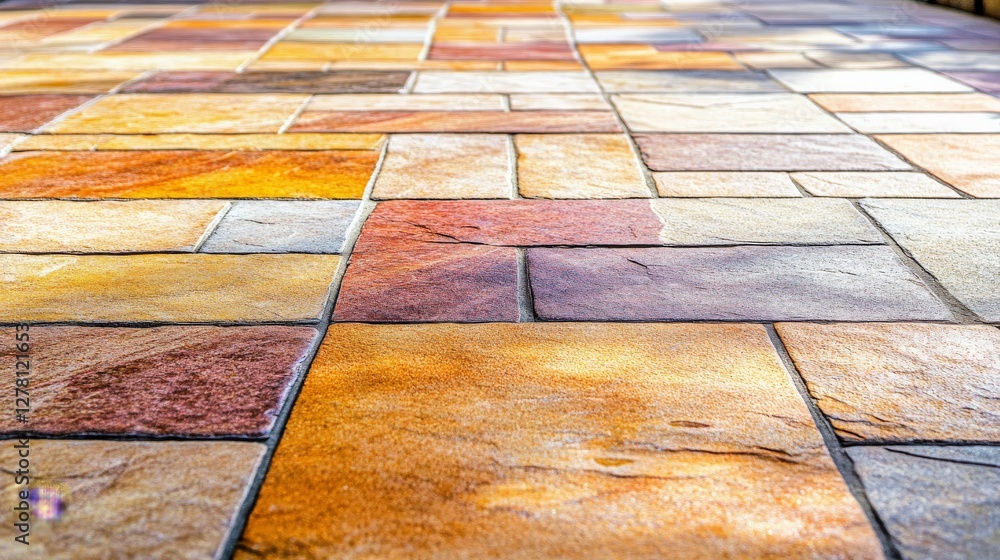 Poster geometric tile pattern on floor highlighting colors and textures