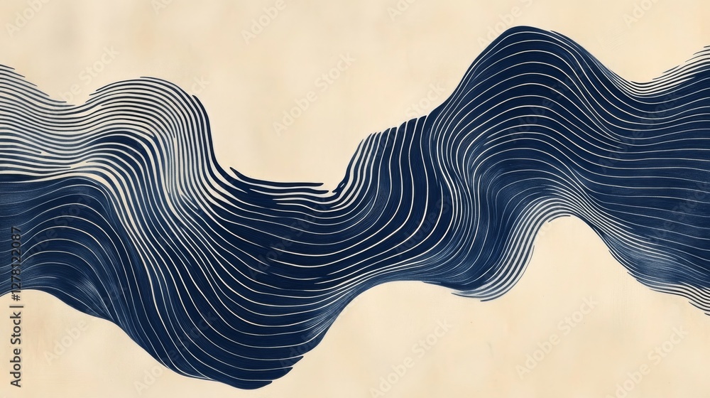 Poster dark blue and white flowing lines create an interesting abstract image
