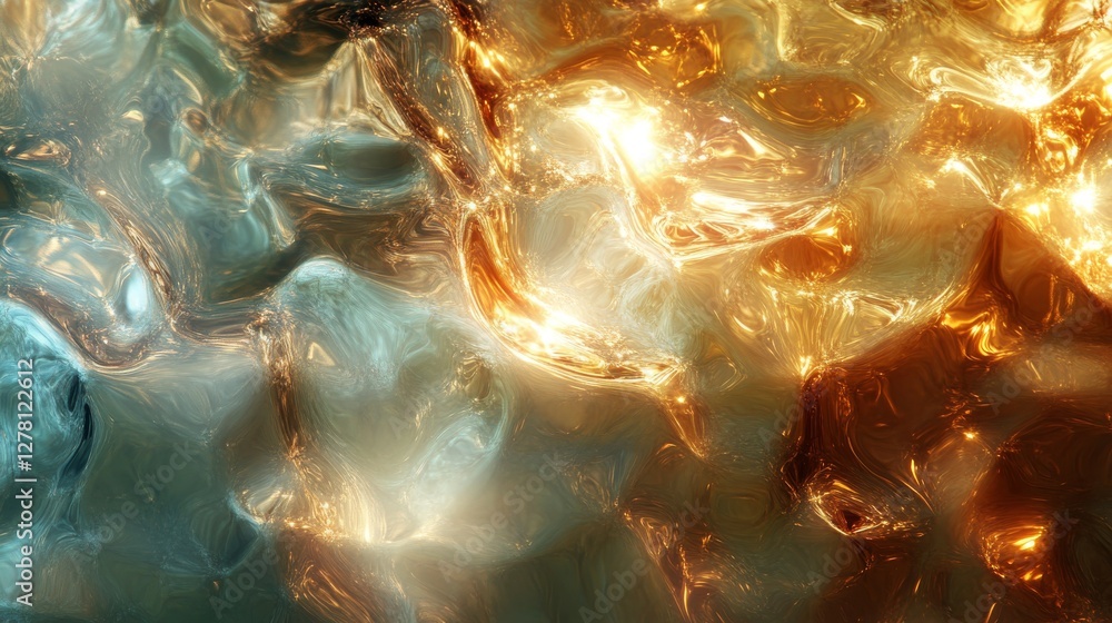 Poster abstract image showing textured gold and teal colors creating movement