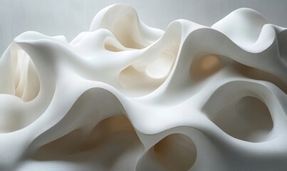 an abstract wave-like sculpture, resembling soft fabric or flowing water, evokes a sense of elegance and sophistication