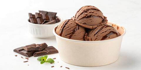 Scoops of Chocolate Ice Cream in a Paper Cup, Perfect for Summer Treats