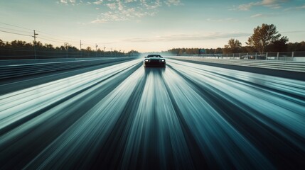 Obraz premium Drag racing car accelerating on an empty track. Featuring raw power and focus