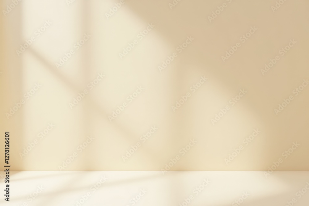 Poster A Minimalist Interior Space with Soft Natural Light and Subtle Shadows Casting on a Cream-Colored Wall and Floor, Creating an Inviting and Calm Atmosphere