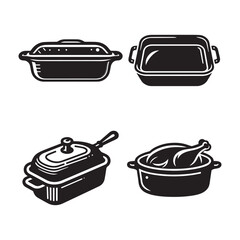 Detailed Roasting Pan Vector Silhouettes Black and White Designs