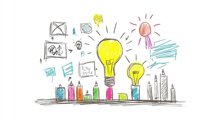 Creative Team Sketching Ideas on Whiteboard During Meeting