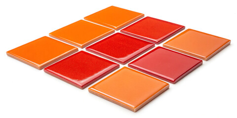 A Collection Set of Orange and Red Square Tiles Isolated for Interior Design 