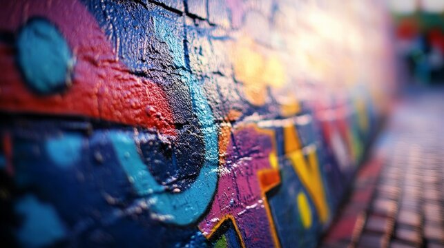 Close-Up View of Colorful Graffiti on Wall - Powered by Adobe