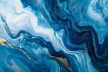 Obraz premium Marble abstract background. Blue and white colors. Liquid marble pattern.