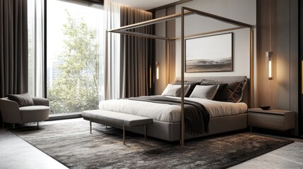 Modern Bedroom Interior Design: Gray and Gold Luxury