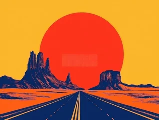 Foto op Aluminium Abstract desert landscape with road sun © volga