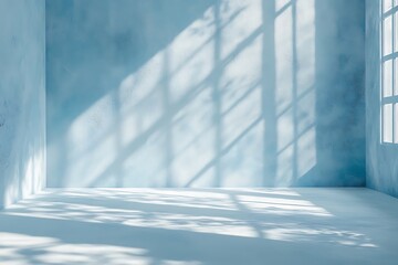 Minimalist interior design, blue room with plant shadows