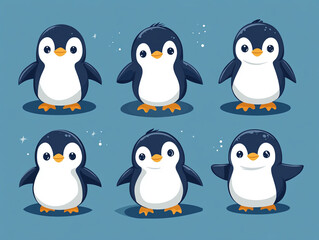 Cute cartoon penguins with different expressions and poses