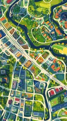 Obraz premium Vibrant Cityscape Aerial Map Illustration