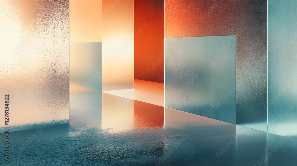 Aufkleber a minimalist and futuristic architectural interior scene featuring clean geometric patterns reflecti