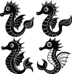 Sea Dragon Silhouette Vector Icon Set Ideal for Fantasy & Ocean Themes.