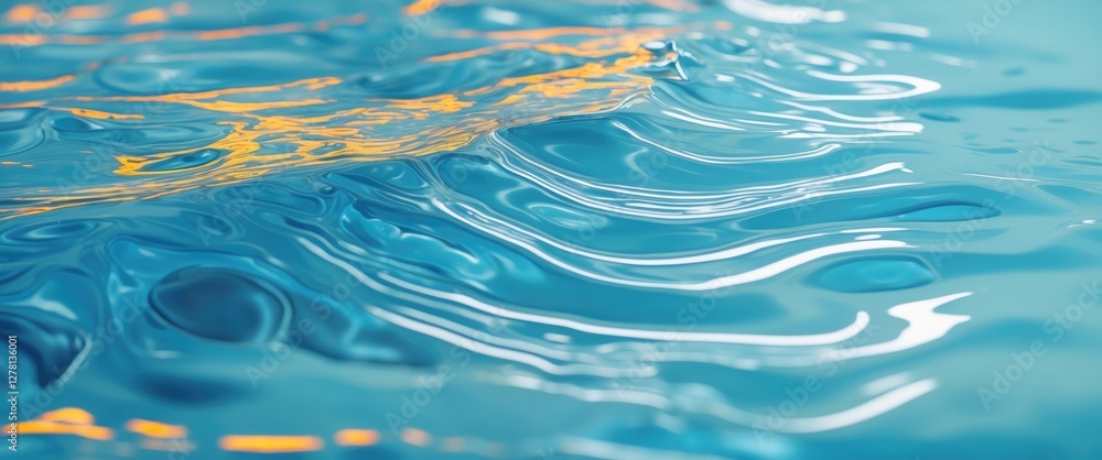 Poster blue water surface with ripples and reflections of light creating a smooth texture and dynamic patte