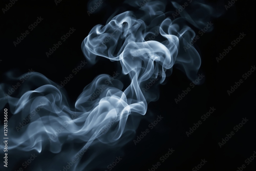 Poster abstract smoke background with flowing wisps of white and gray on a dark backdrop.