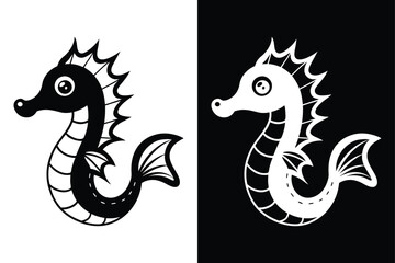 Sea Dragon Silhouette Vector Icon Black And White Background.