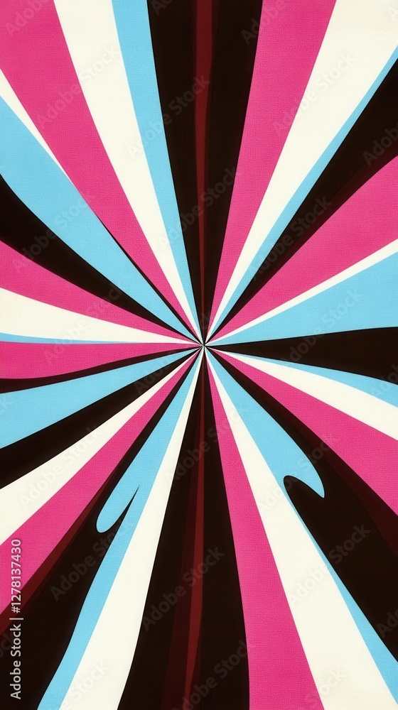 Poster vibrant abstract design featuring radial pattern with pink blue white and brown hues creating dynami