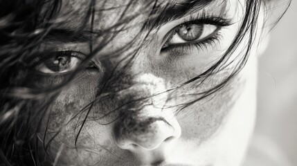 Obraz premium Close up of a woman's eyes, with black and white effects.