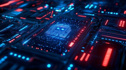 Obraz premium Künstliche Intelligenz und digitale Verbindungen – Zukunftstechnologie. leuchtendes Symbol auf einer komplexen Computerplatine.