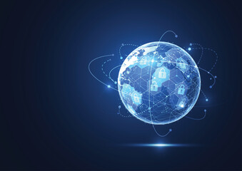 Global network with Premium security connection. Digital concept of global business protect system. Vector Illustration