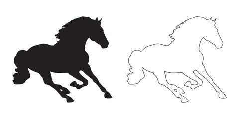Elegant Running Horse Silhouette - Clean Black Stallion Figure - Running Horse Vector - Running Horse Illustration - Running Horse Vector - Running Horse Outline Vector - Running Horse Icon
