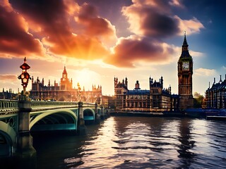 Naklejka premium Sunset View of the Houses of Parliament and Big Ben