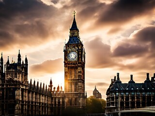 Fototapeta premium Elizabeth Tower and the Houses of Parliament at Sunset