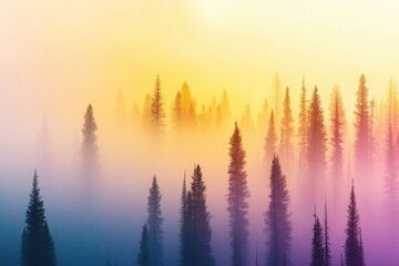 Obraz premium Misty sunrise pine with vibrant colors