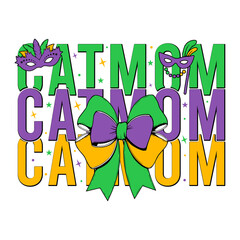 Cat mom mardi gras bow design