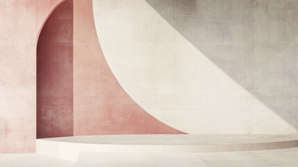 Abstract Beige and Pink Concrete Wall with a Circular Display Platform
