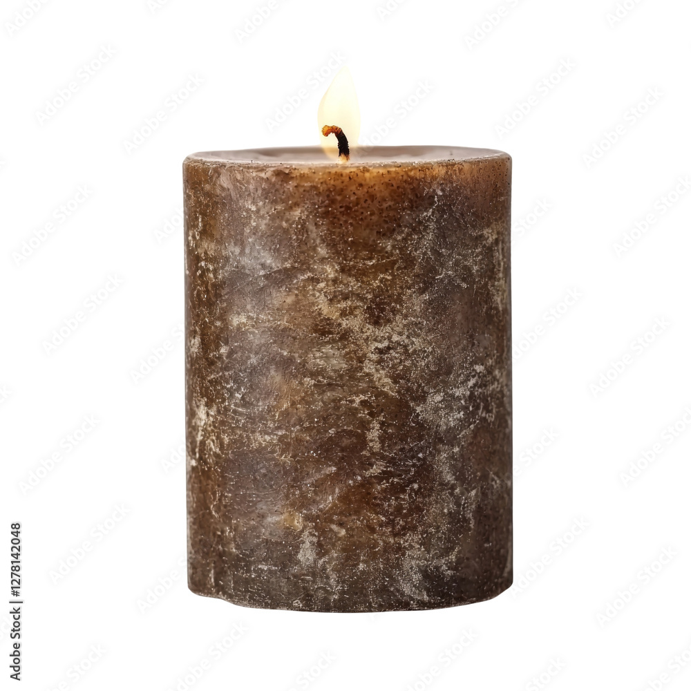 Poster rustic brown candle with flickering flame, perfect for creating warm ambiance in any setting. ideal 