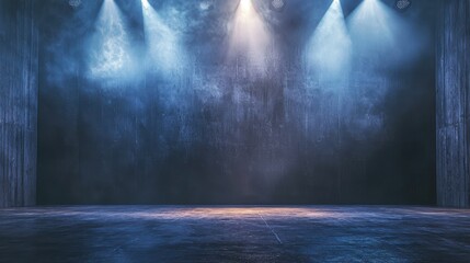 Dramatic Stage Lighting with Fog on Empty Theatrical Performance Space