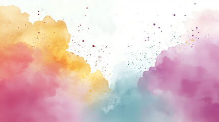 A vibrant watercolor design featuring soft hues of orange, pink, and blue, creating an ethereal, dreamy atmosphere.