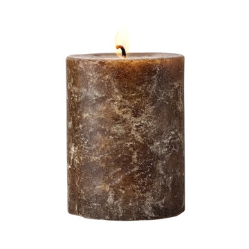 Naklejki rustic brown candle with flickering flame, perfect for creating warm ambiance in any setting. Ideal for home decor or special occasions