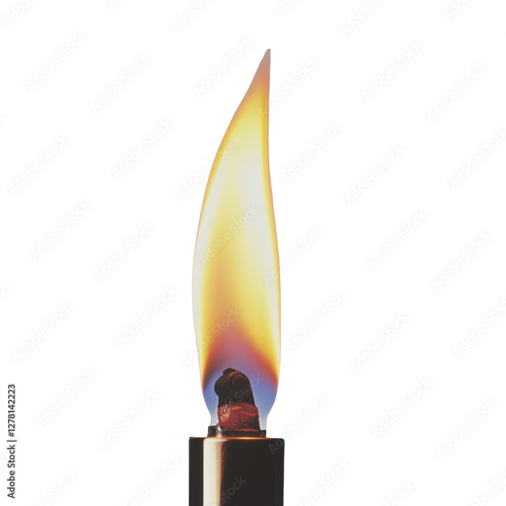Poster close up of flame flickering from candle wick, showcasing vibrant colors and smooth texture. warm gl