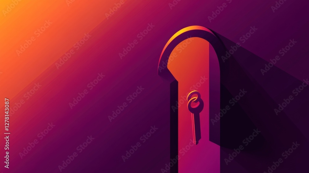 Poster abstract illustration of a keyhole with a key, showcasing vibrant colors and a gradient background